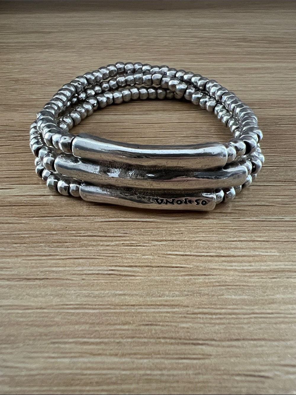 UNOde 50 Silver-Tone Multi-Row Beaded Stretch Bracelet